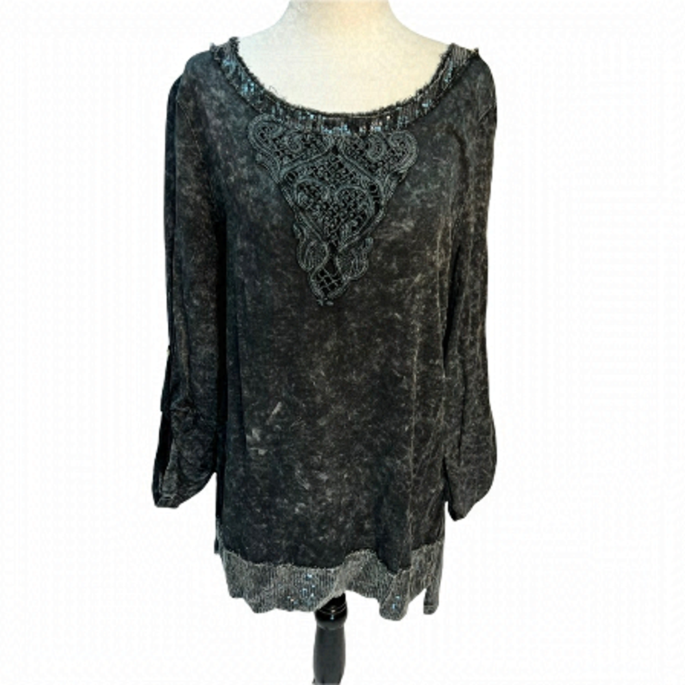 𝅺papa Vancouver Grey Tunic Top T-Shirt Sequin Hems Size S